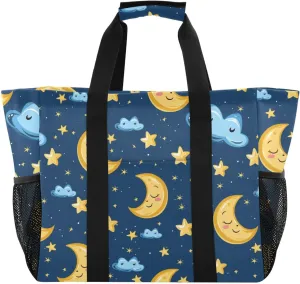 ALAZA Moon Stars on Blue Waterproof Beach Tote Bags