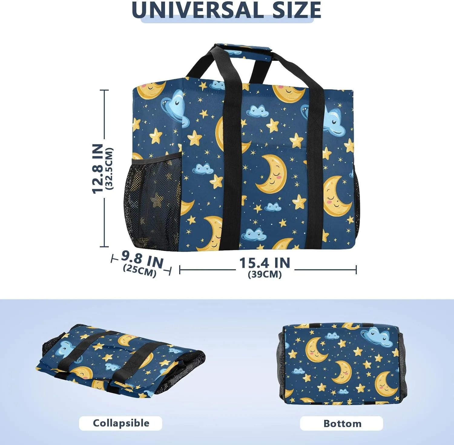ALAZA Moon Stars on Blue Waterproof Beach Tote Bags