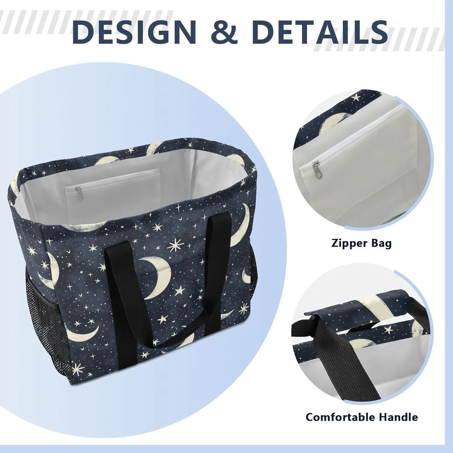 ALAZA Moon Stars on Blue Waterproof Beach Tote Bags