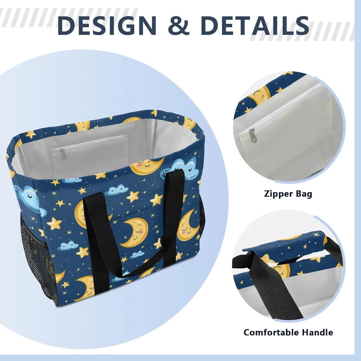 ALAZA Moon Stars on Blue Waterproof Beach Tote Bags