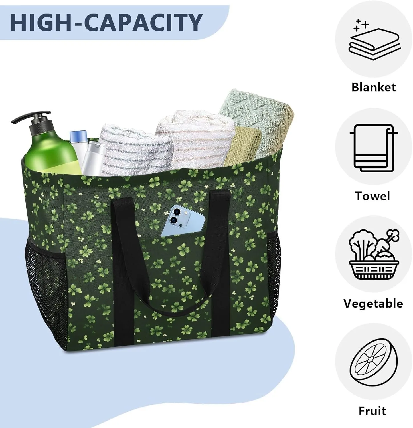 ALAZA Rabbit Easter Egg Chick Flower Leaf Branch Waterproof Beach Tote Bags