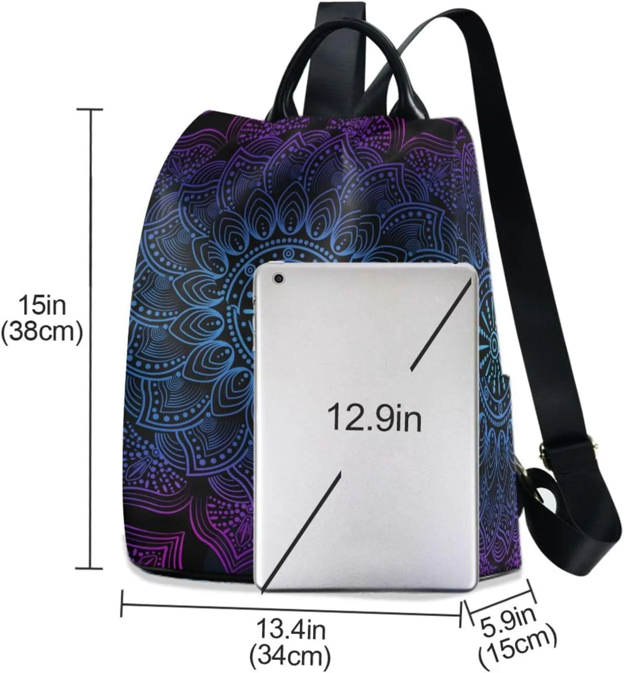 ALAZA Rainbow Mandala Boho Lotus Backpack Purse for Women Anti Theft Fashion Back Pack Shoulder Bag