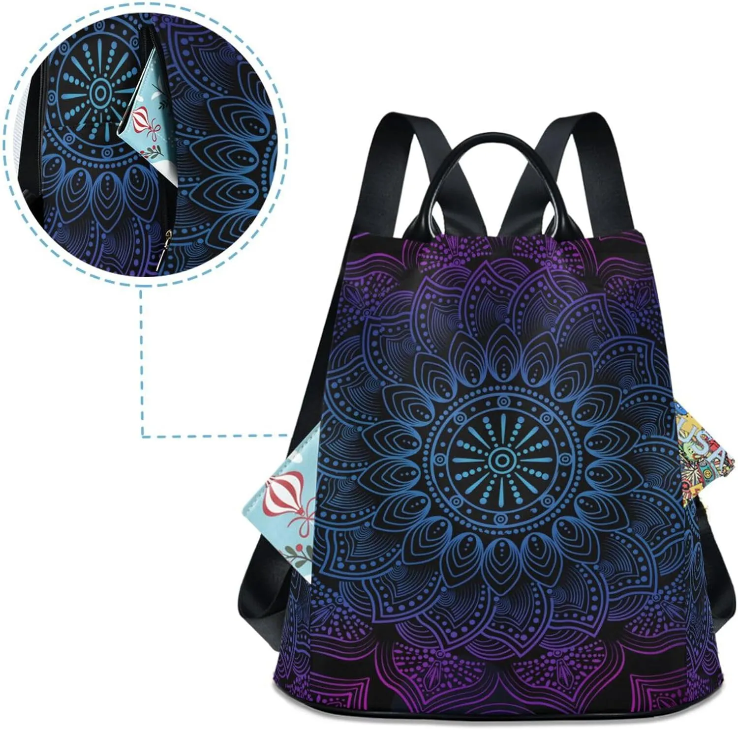 ALAZA Rainbow Mandala Boho Lotus Backpack Purse for Women Anti Theft Fashion Back Pack Shoulder Bag