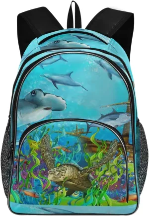 ALAZA Sea Turtle Coral Reef with Ship Wreck Travel Laptop Backpack College School Computer Bag for Boys Girls