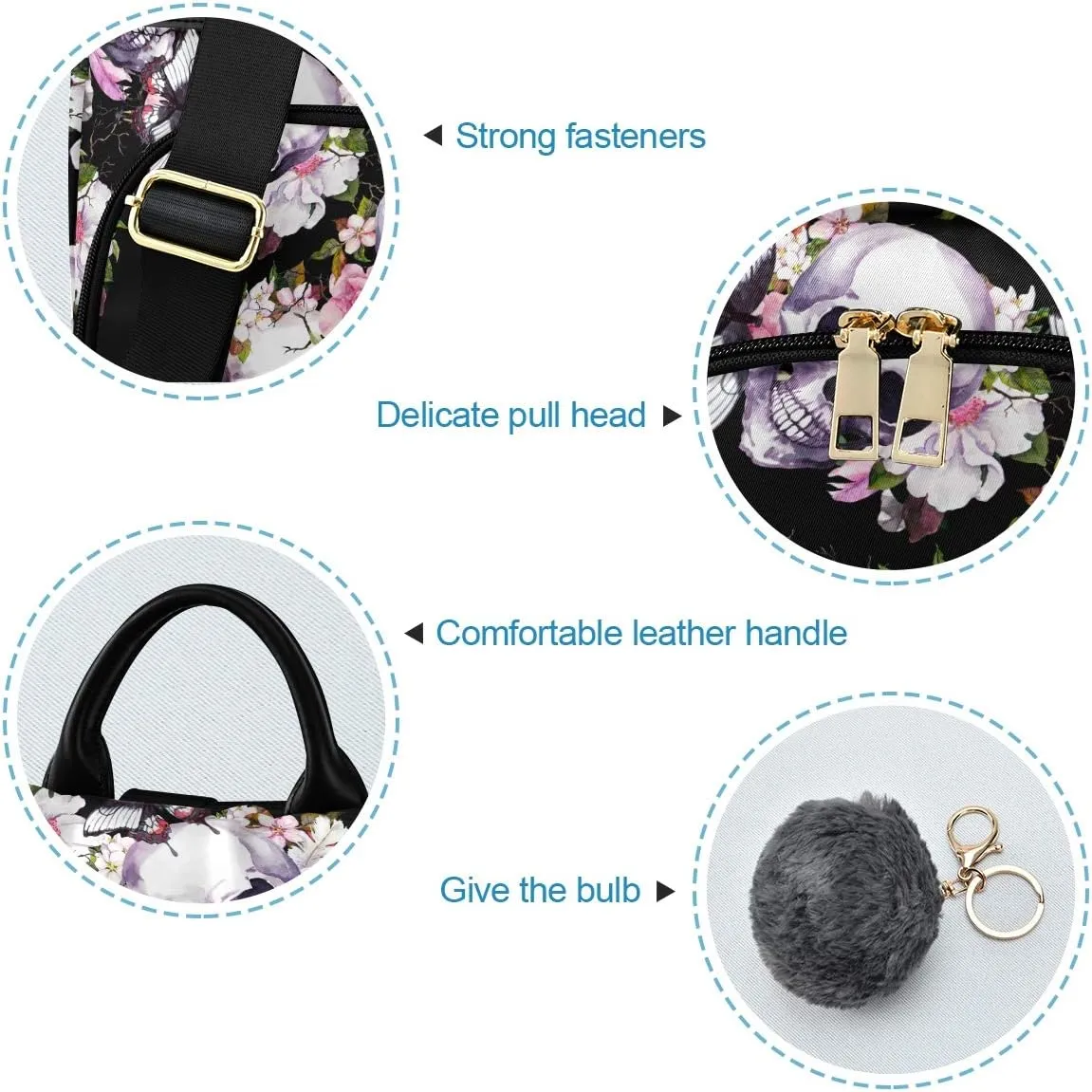 ALAZA Skulls Flowers Birds Butterfly Backpack Purse for Women Anti Theft Fashion Back Pack Shoulder Bag