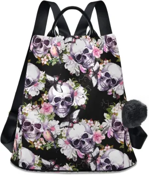 ALAZA Skulls Flowers Birds Butterfly Backpack Purse for Women Anti Theft Fashion Back Pack Shoulder Bag