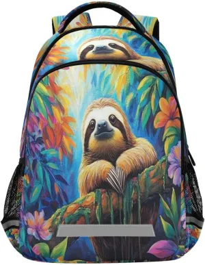 ALAZA Sloth in Colorful Jungle School Backpack for Girls & Boys, Kids Laptop Bookbag with Reflective Strip 17in