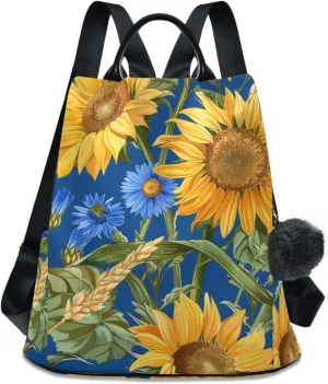 ALAZA Sunflower Cornflower Wheat Ear Backpack Purse for Women Anti Theft Fashion Back Pack Shoulder Bag