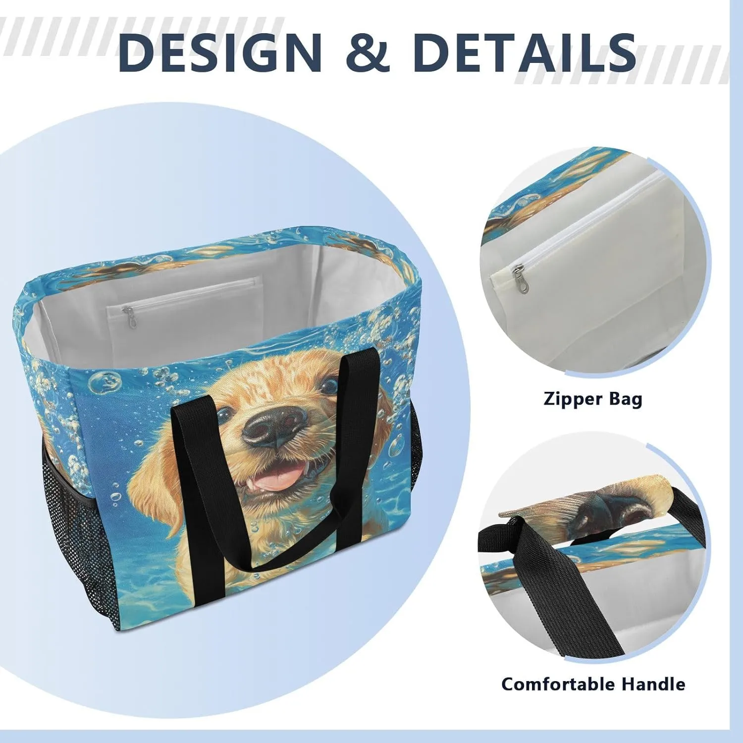 ALAZA Two Puppy Dogs with Sunglasses Flower Waterproof Beach Tote Bags