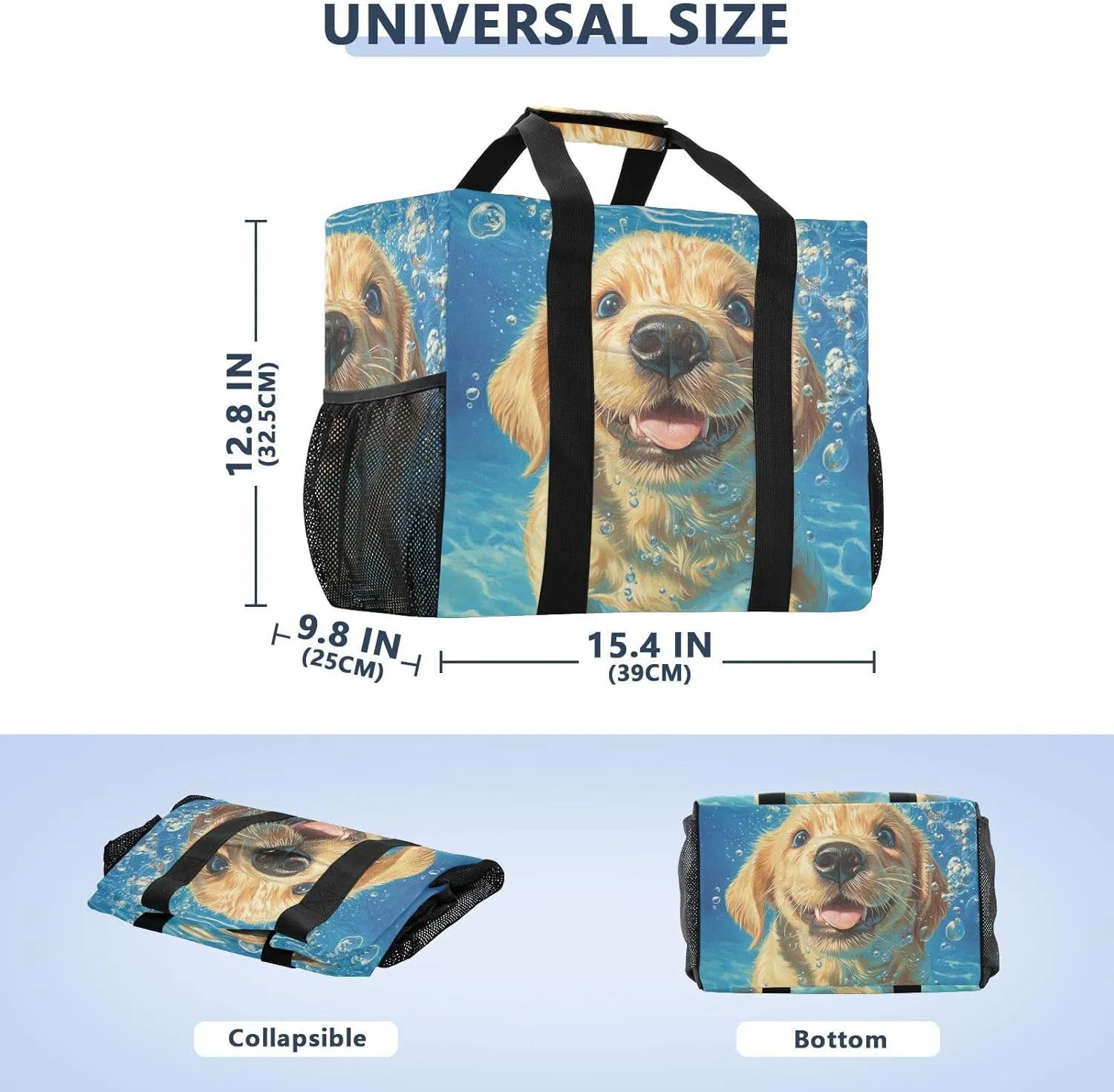 ALAZA Two Puppy Dogs with Sunglasses Flower Waterproof Beach Tote Bags