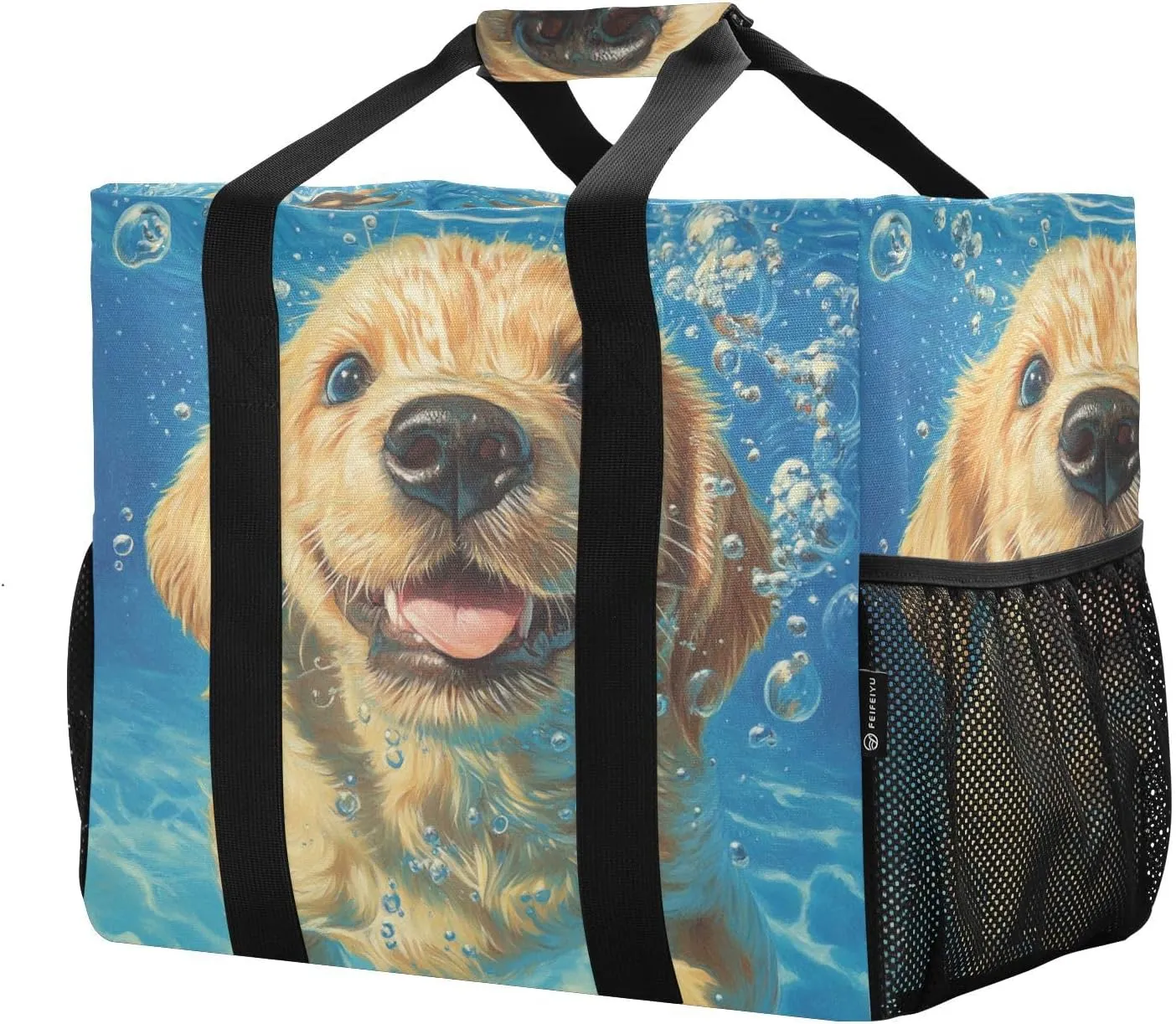 ALAZA Two Puppy Dogs with Sunglasses Flower Waterproof Beach Tote Bags