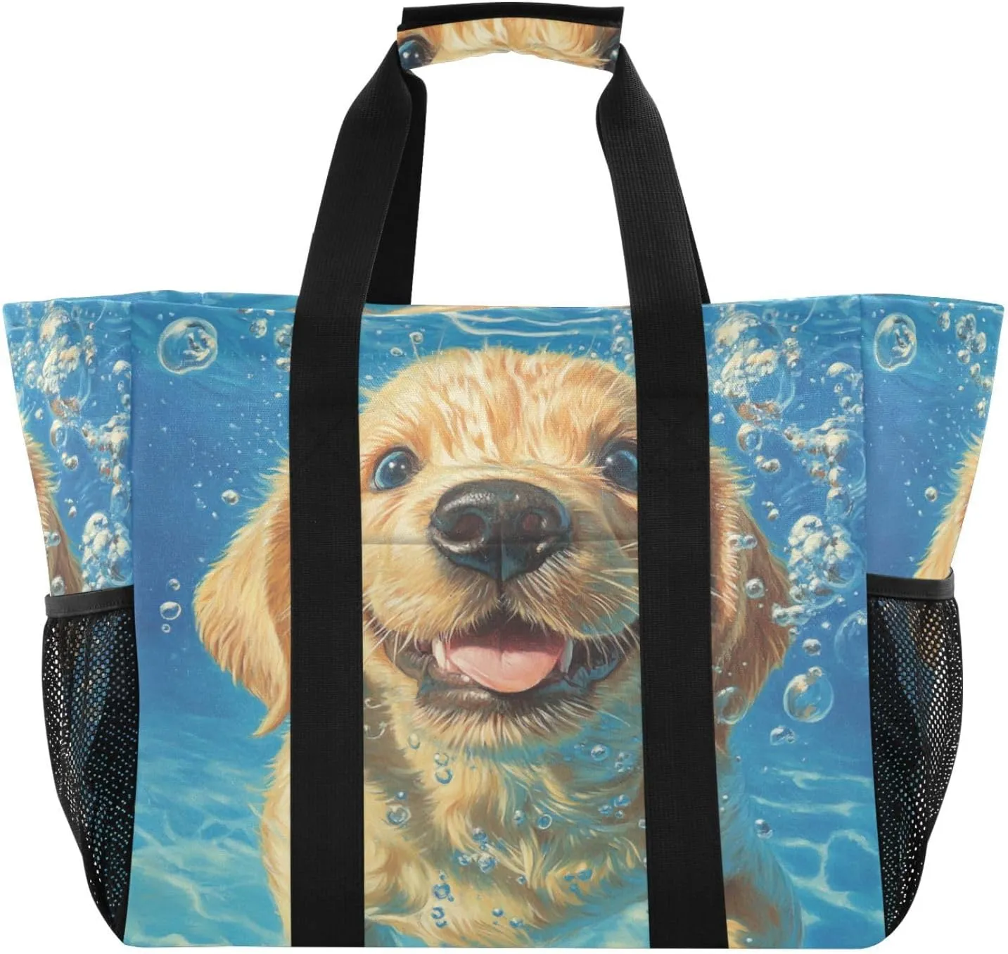 ALAZA Two Puppy Dogs with Sunglasses Flower Waterproof Beach Tote Bags