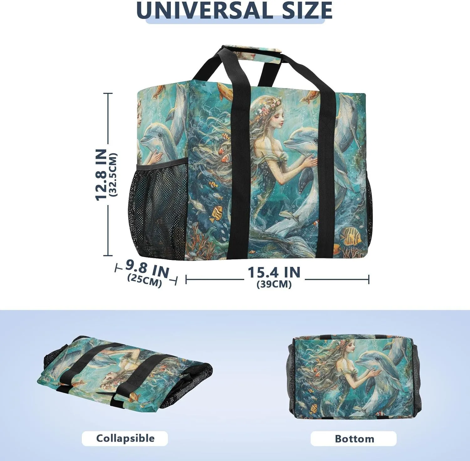 ALAZA Underwater World Dolpins Sand Ocean Waterproof Beach Tote Bags