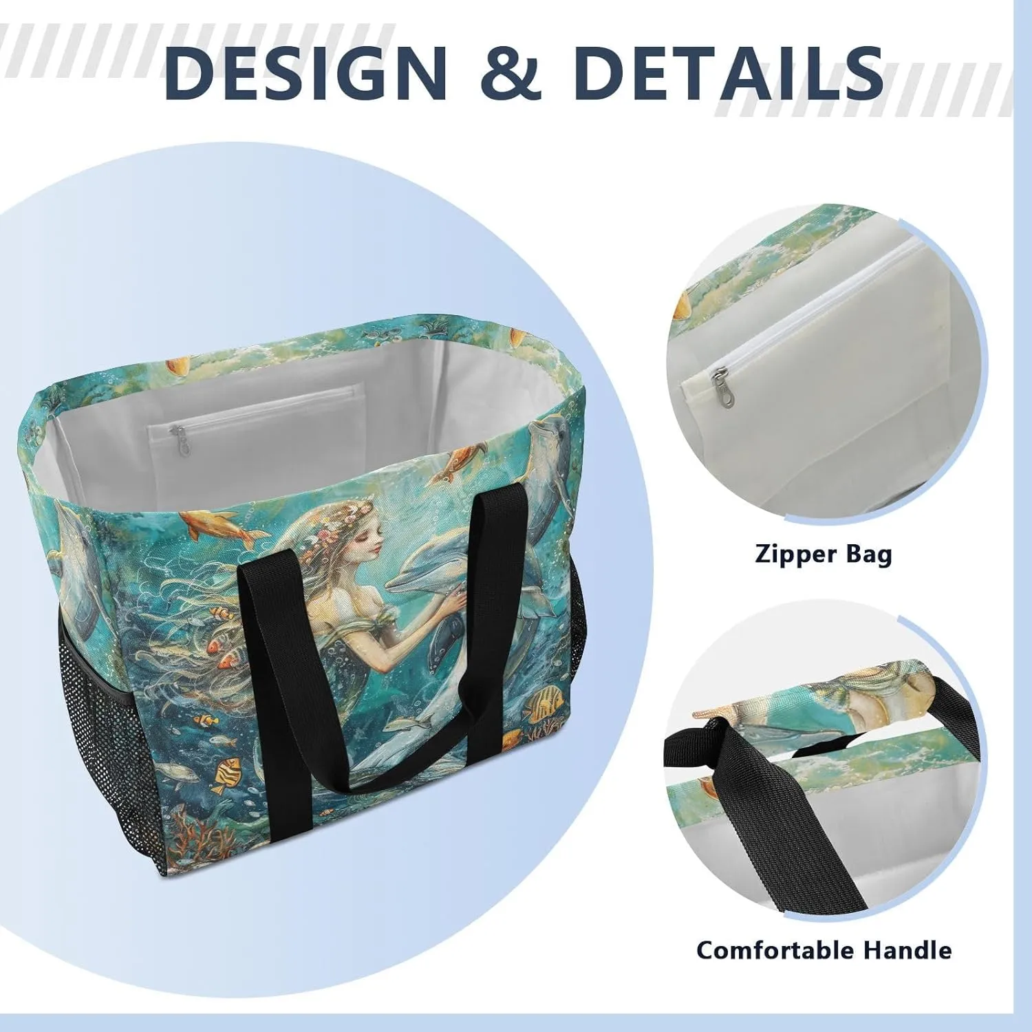 ALAZA Underwater World Dolpins Sand Ocean Waterproof Beach Tote Bags