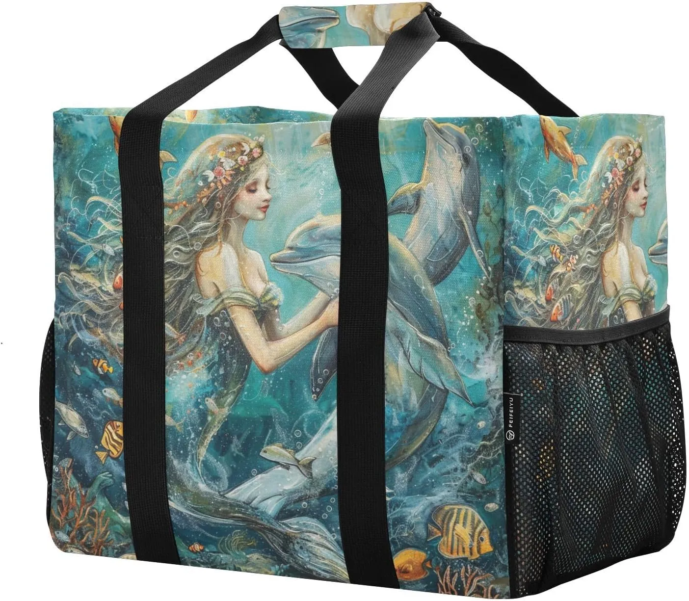 ALAZA Underwater World Dolpins Sand Ocean Waterproof Beach Tote Bags