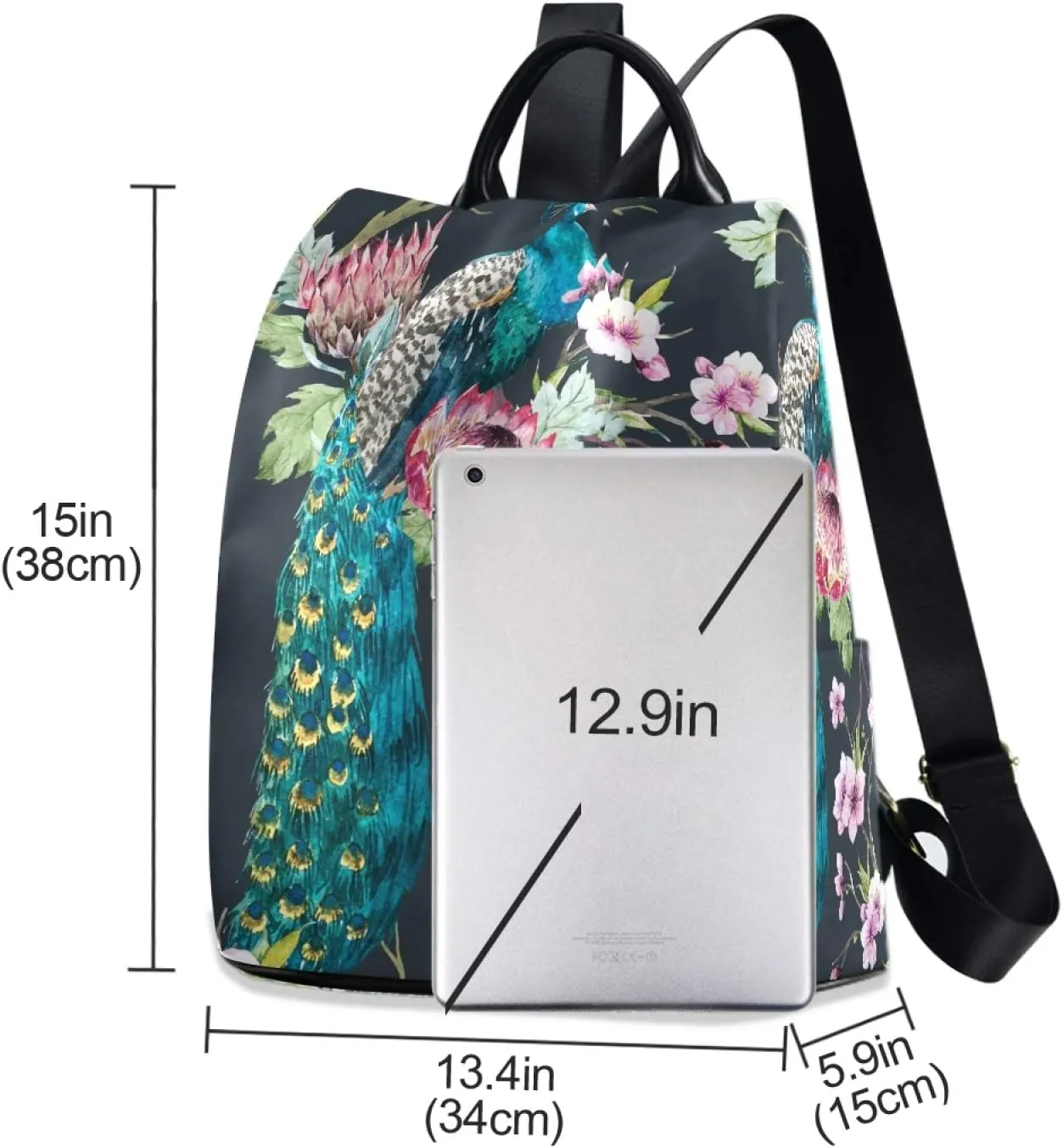 ALAZA Watercolor Peacock Flower Floral Backpack Purse for Women Anti Theft Fashion Back Pack Shoulder Bag