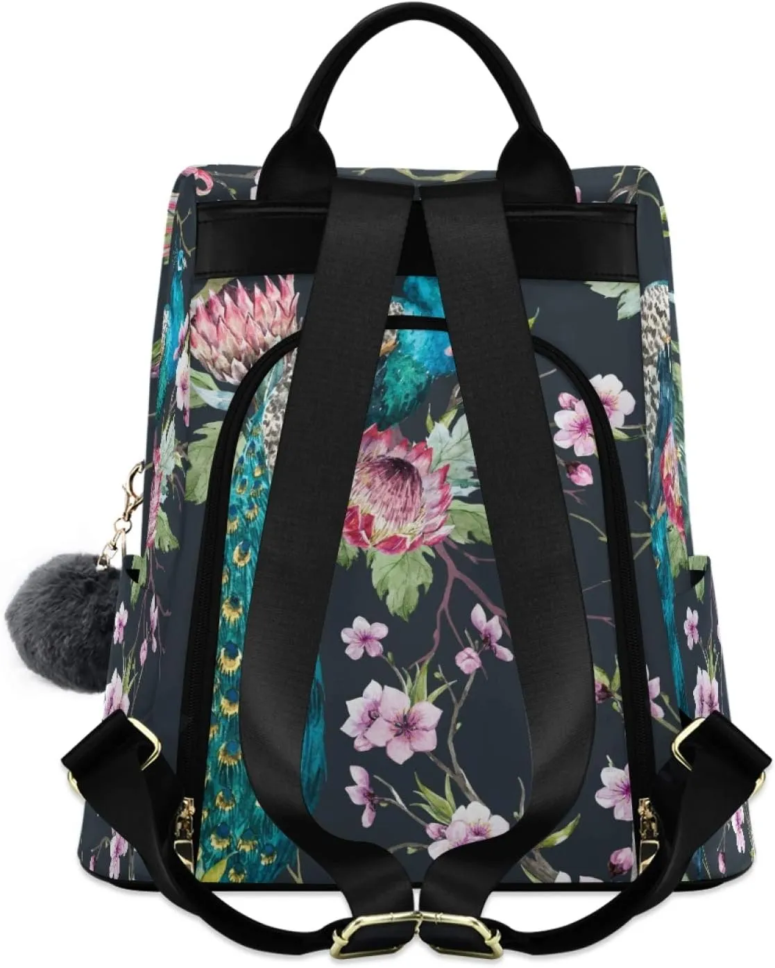 ALAZA Watercolor Peacock Flower Floral Backpack Purse for Women Anti Theft Fashion Back Pack Shoulder Bag