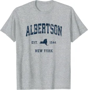 Albertson New York NY Vintage Athletic Navy Sports Design T-Shirt