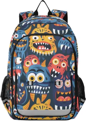 Aliens and Monsters Backpack for Boys Girls Elementary School Bag Kids Bookbag Travel Rucksack With Reflective Stripes