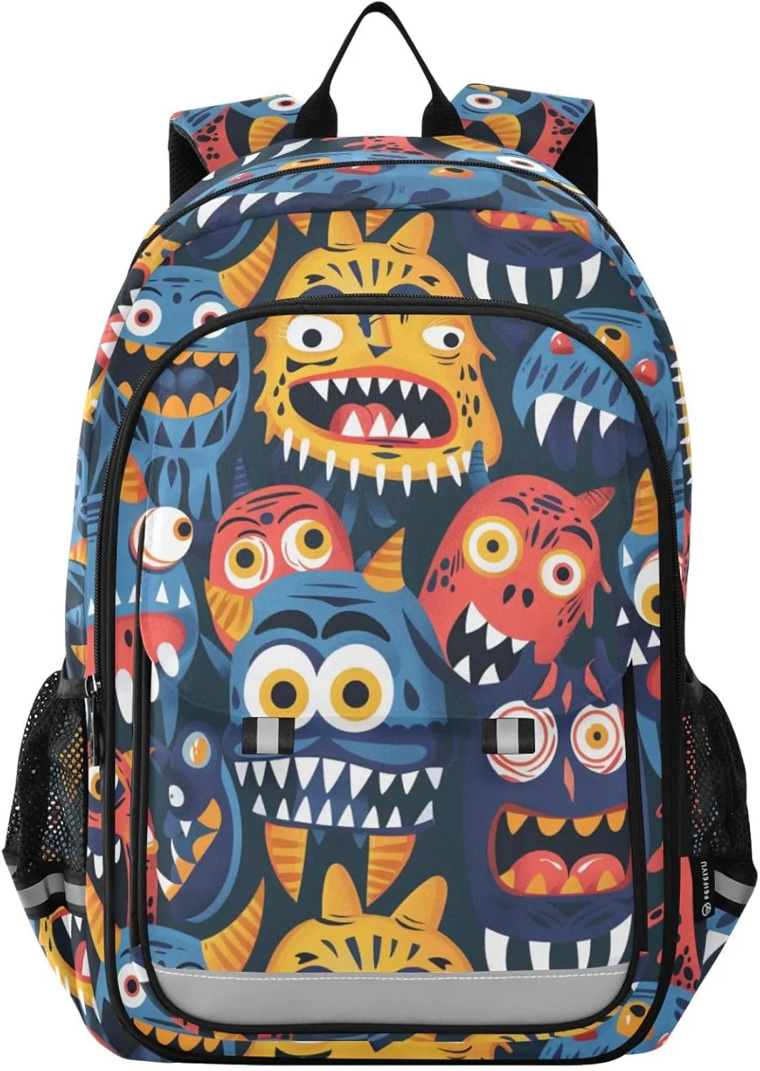 Aliens and Monsters Backpack for Boys Girls Elementary School Bag Kids Bookbag Travel Rucksack With Reflective Stripes