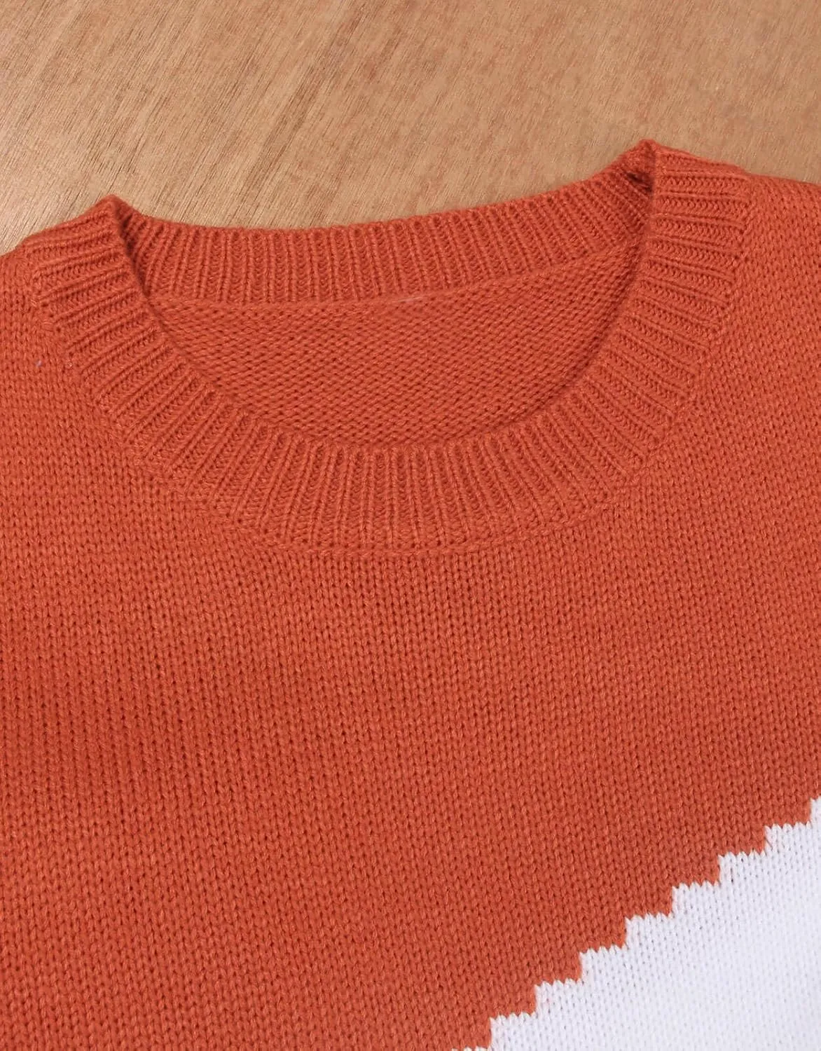 Alsol Lamesa Women's Pullover Sweaters Color Block Crew Neck Long Sleeve Casual Knit Sweater