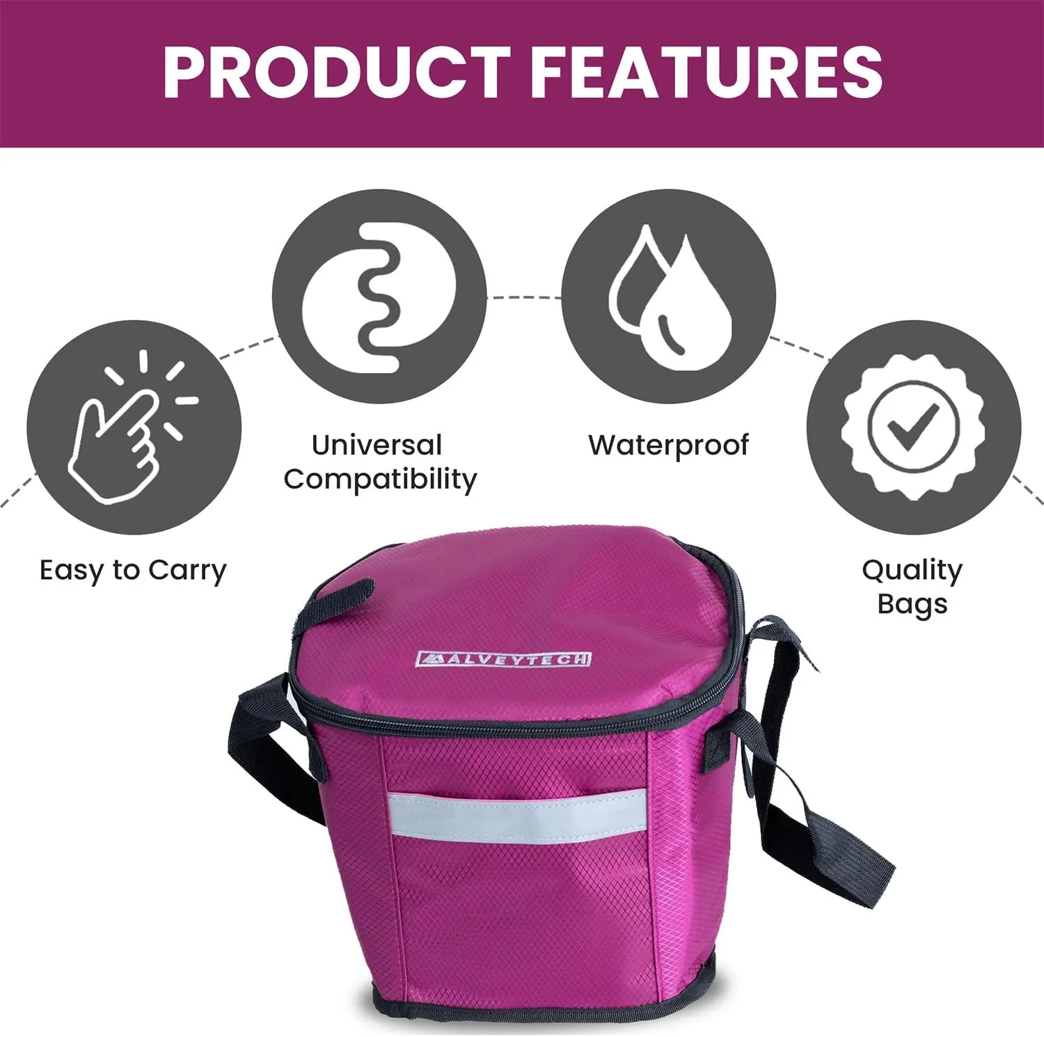 AlveyTech Berry Insulated Basket Bag - Large Capacity Durable Polyester & PE Foam Organizer Bags with Extra Pocket, Secure Hook and Strap, Storage Accessories for Mobility Scooters, Power Chair, eBike