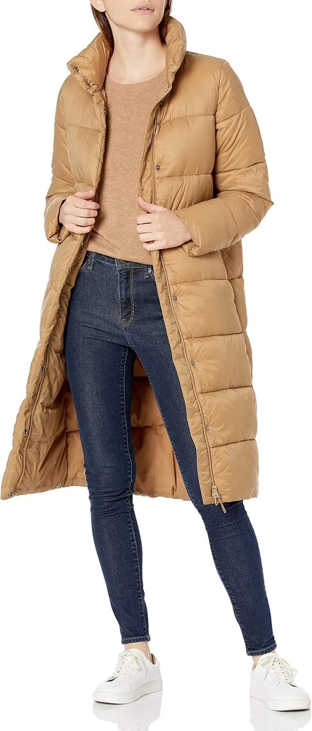 Amazon Essentials Women's Lightweight Full-Zip Water-Resistant Long Cocoon Puffer Winter Coat