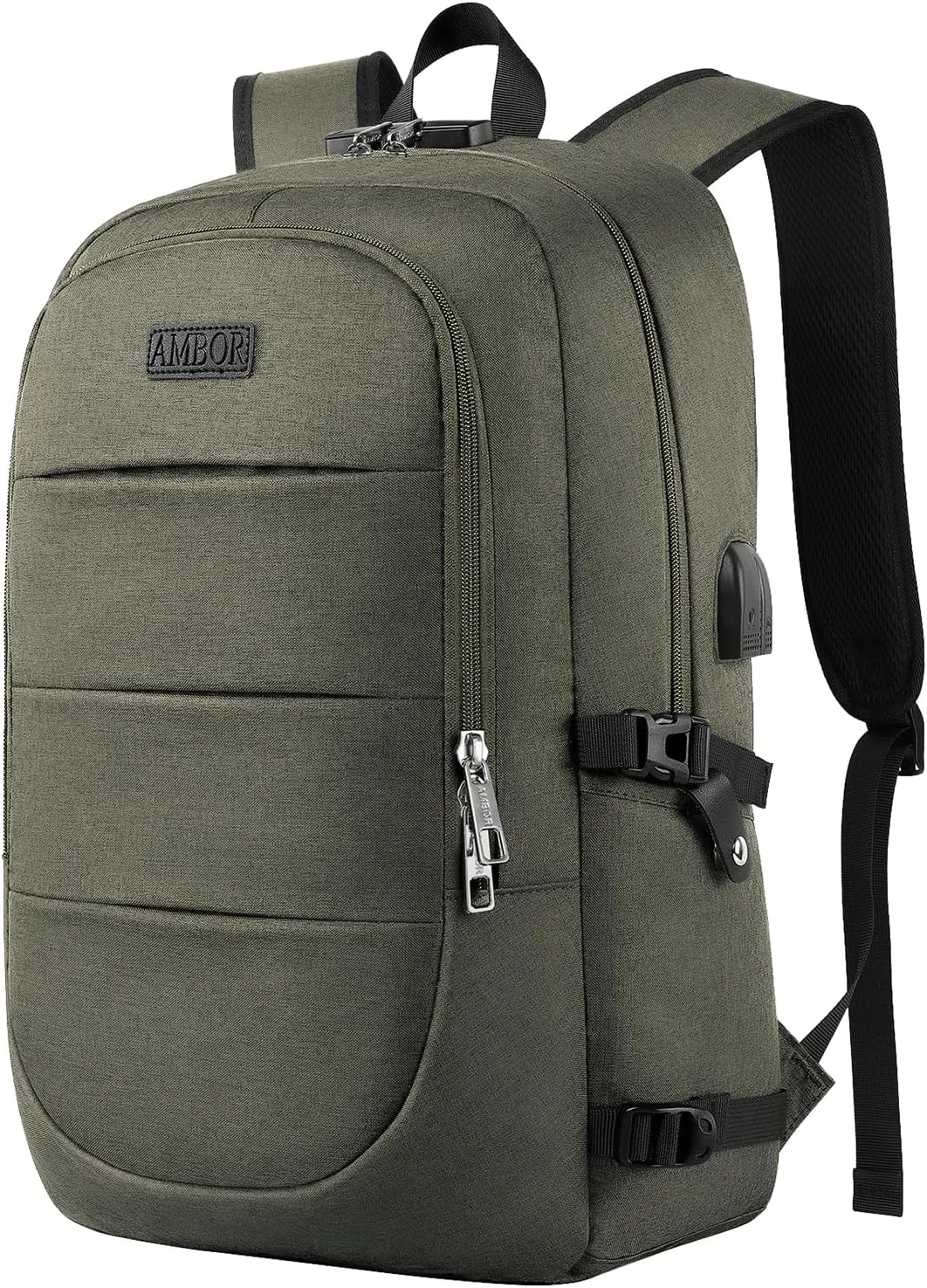 AMBOR Anti Theft Backpack, 15.6-17.3 inch Business Laptop Carry on Backpack with USB Charging Port and Headphone Interface, Travel Backpack for Men & Women