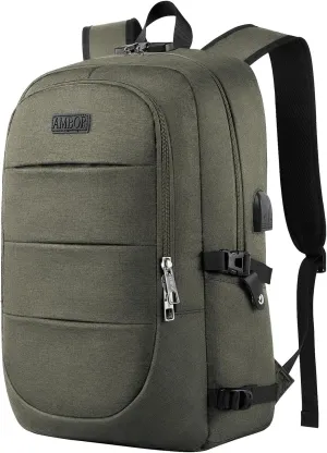 AMBOR Anti Theft Backpack, 15.6-17.3 inch Business Laptop Carry on Backpack with USB Charging Port and Headphone Interface, Travel Backpack for Men & Women