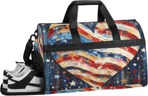American Flag 43L Gym Duffle Bag for men with Shoe Compartment, Love Overnight Weekender Bag for Women with Shoulder Strap, Ideal for Travel, Gym, Sports