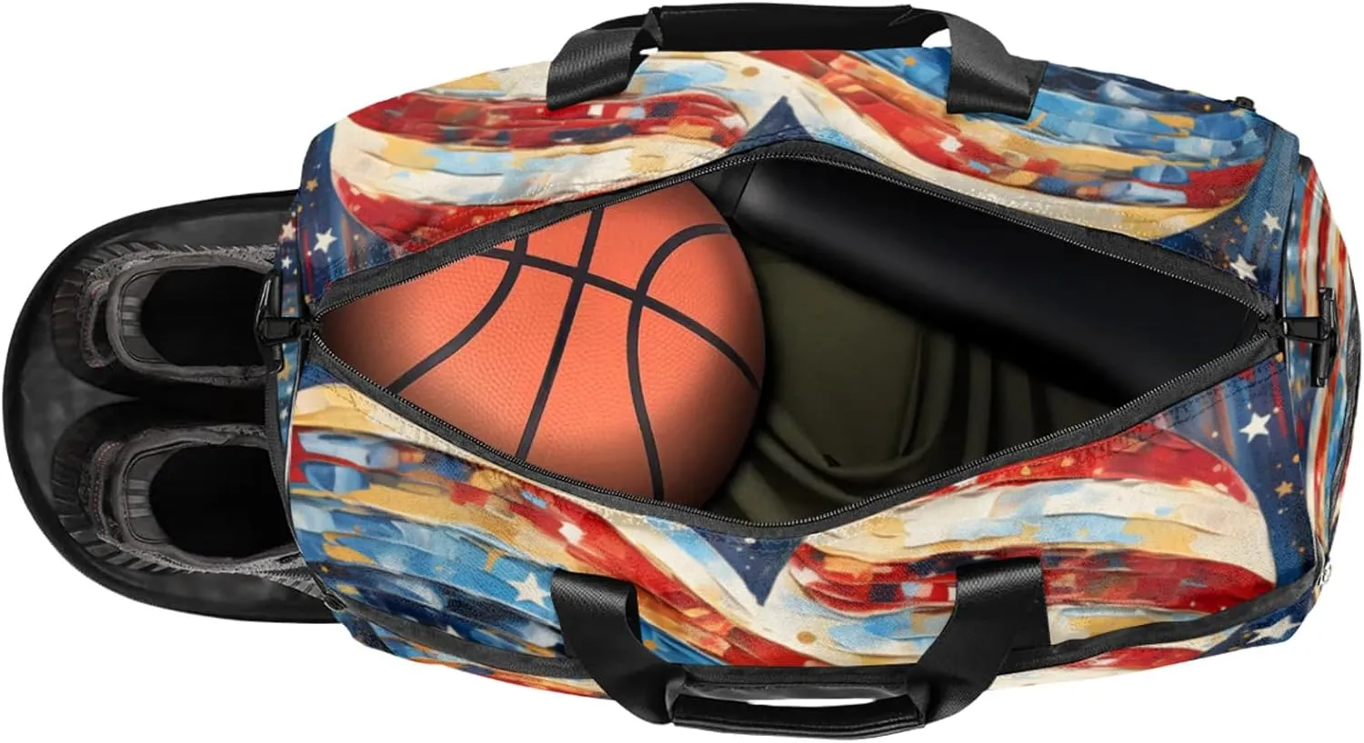 American Flag 43L Gym Duffle Bag for men with Shoe Compartment, Love Overnight Weekender Bag for Women with Shoulder Strap, Ideal for Travel, Gym, Sports