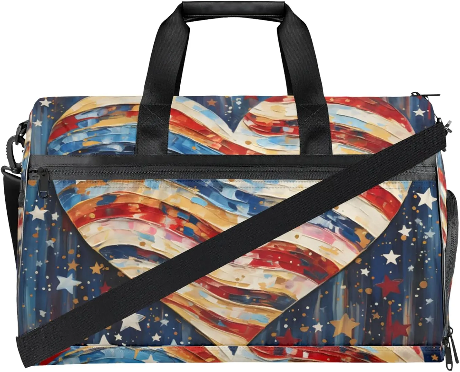 American Flag 43L Gym Duffle Bag for men with Shoe Compartment, Love Overnight Weekender Bag for Women with Shoulder Strap, Ideal for Travel, Gym, Sports