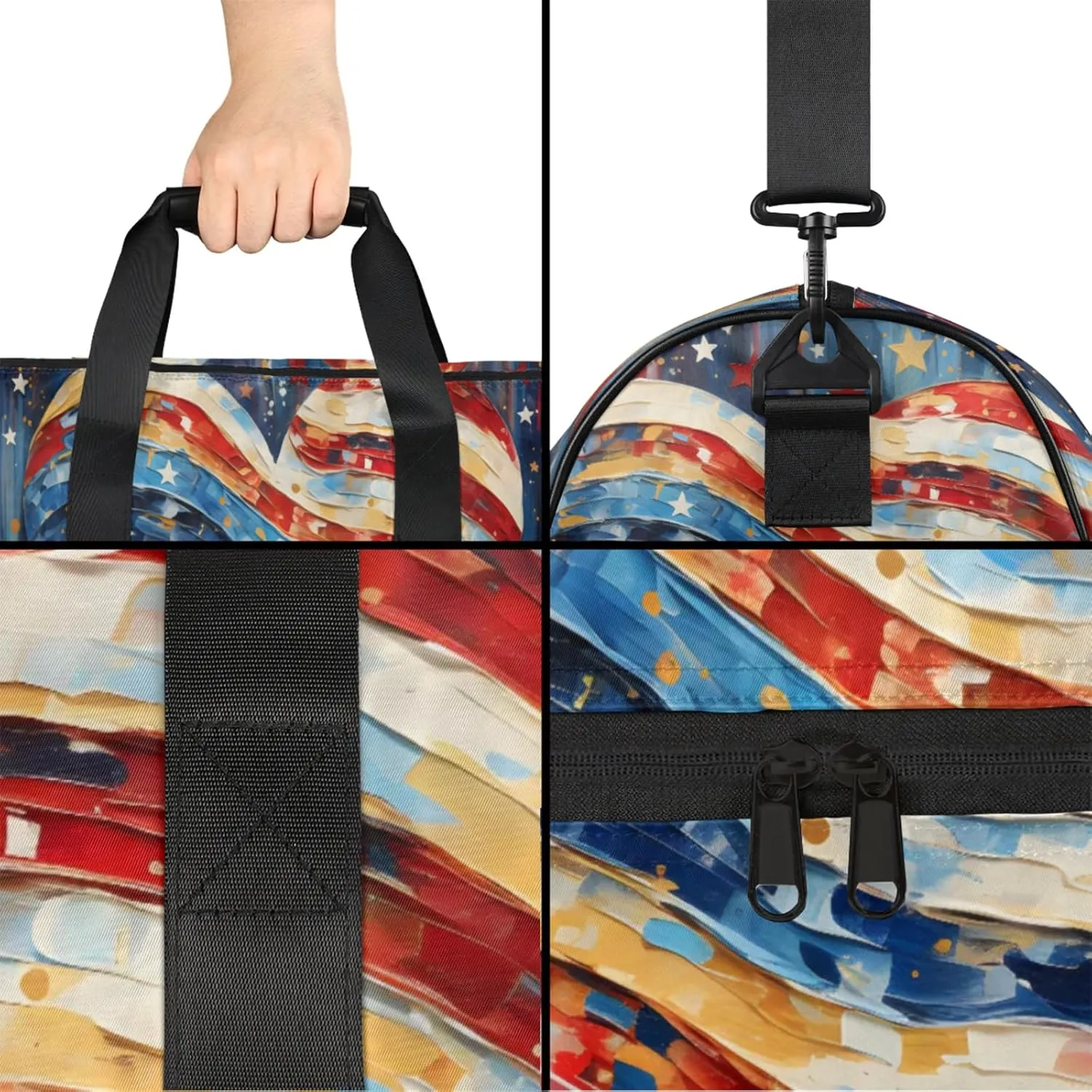 American Flag 43L Gym Duffle Bag for men with Shoe Compartment, Love Overnight Weekender Bag for Women with Shoulder Strap, Ideal for Travel, Gym, Sports