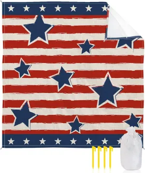 American Flag Beach Blanket Oversized with Stakes Waterproof Sandproof Beach Mat with Corner Pockets for Outdoor Travel Camping Hiking Picnic,Freedom Stripes Stars Patriotic Memorial Day 118"x108"