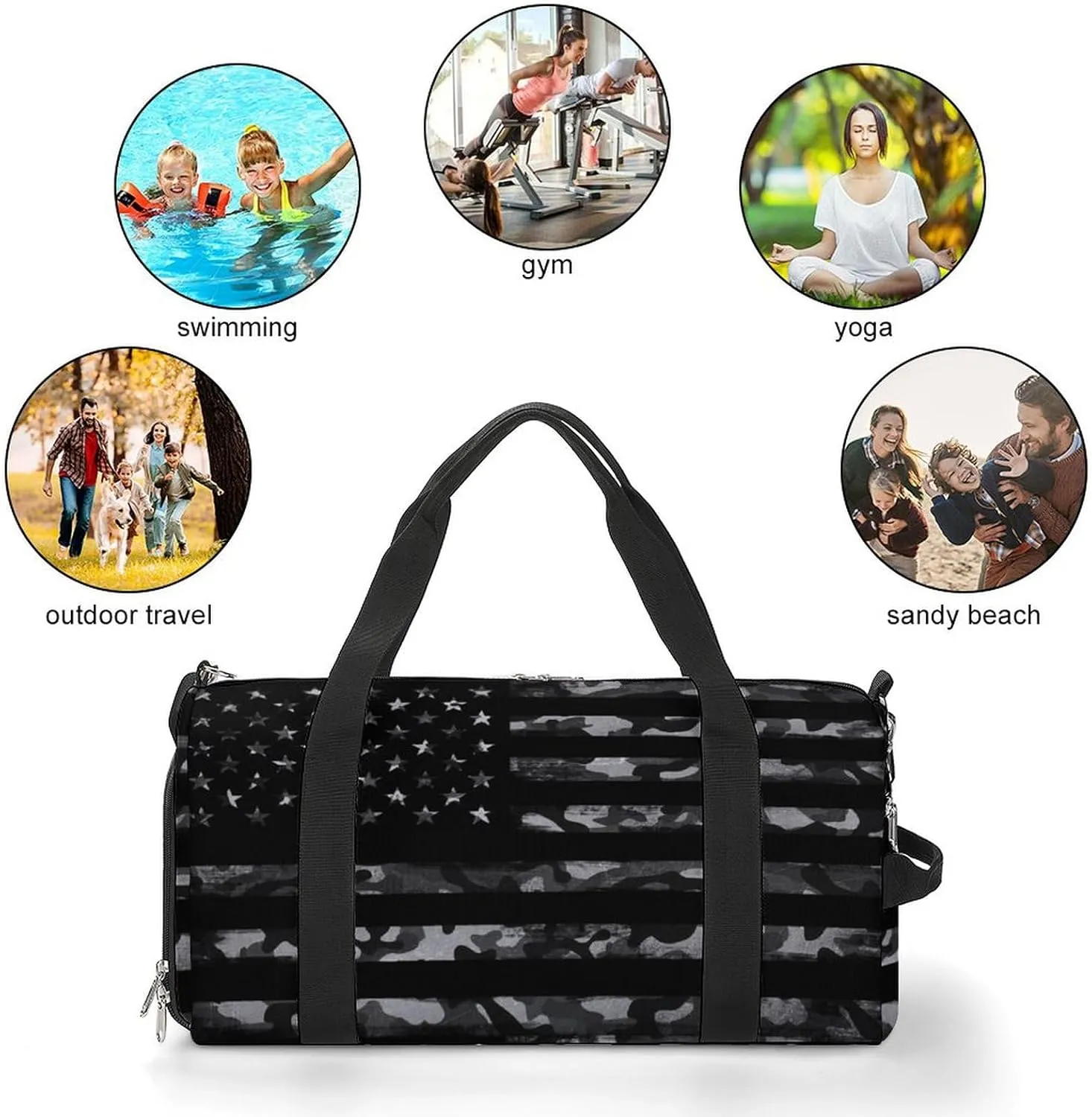 American Flag Sport Gym Duffle Travel Bag with Shoe Compartment,Wet Pocket for Men and Women