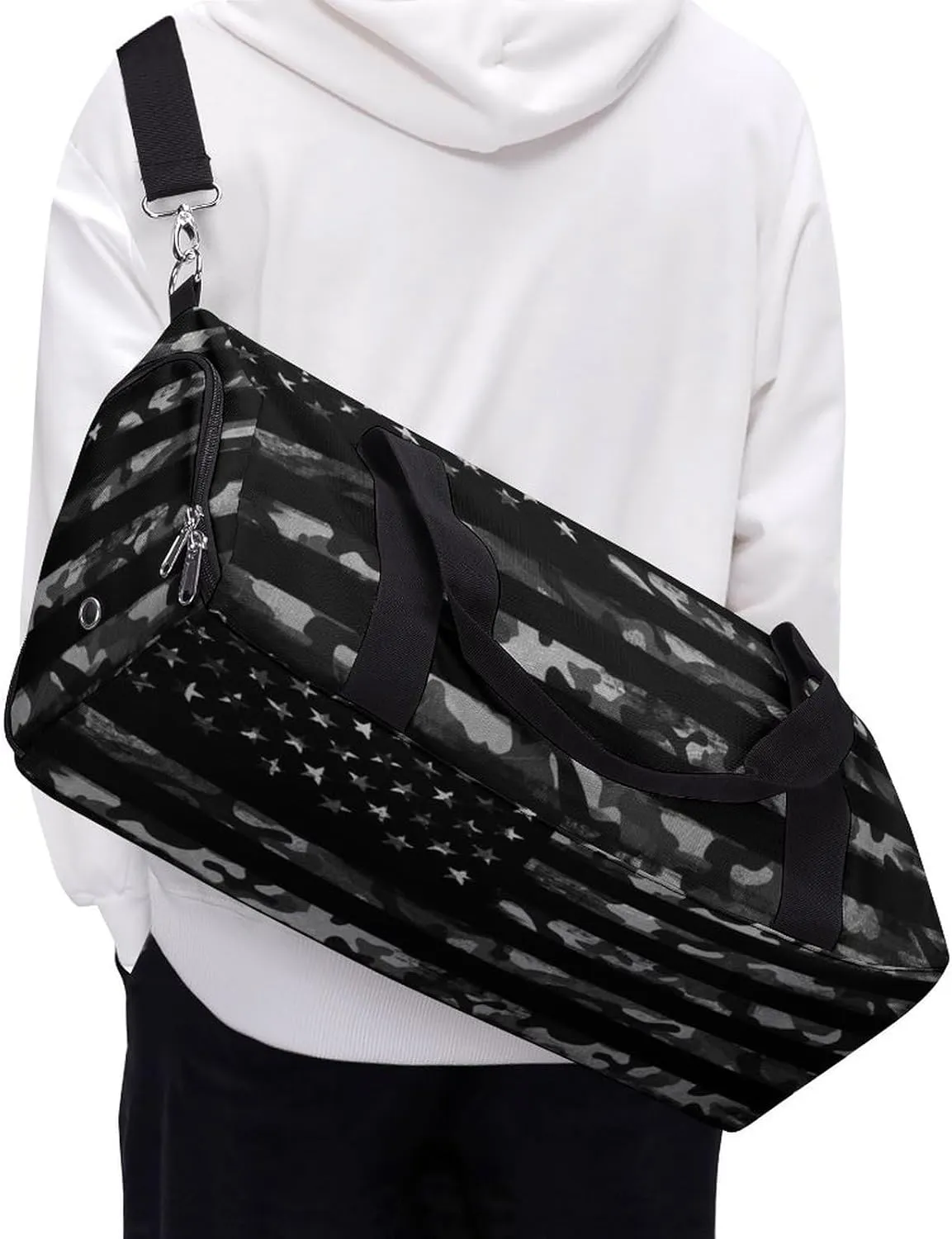 American Flag Sport Gym Duffle Travel Bag with Shoe Compartment,Wet Pocket for Men and Women