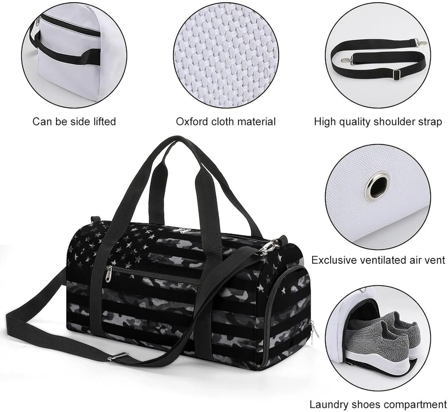 American Flag Sport Gym Duffle Travel Bag with Shoe Compartment,Wet Pocket for Men and Women