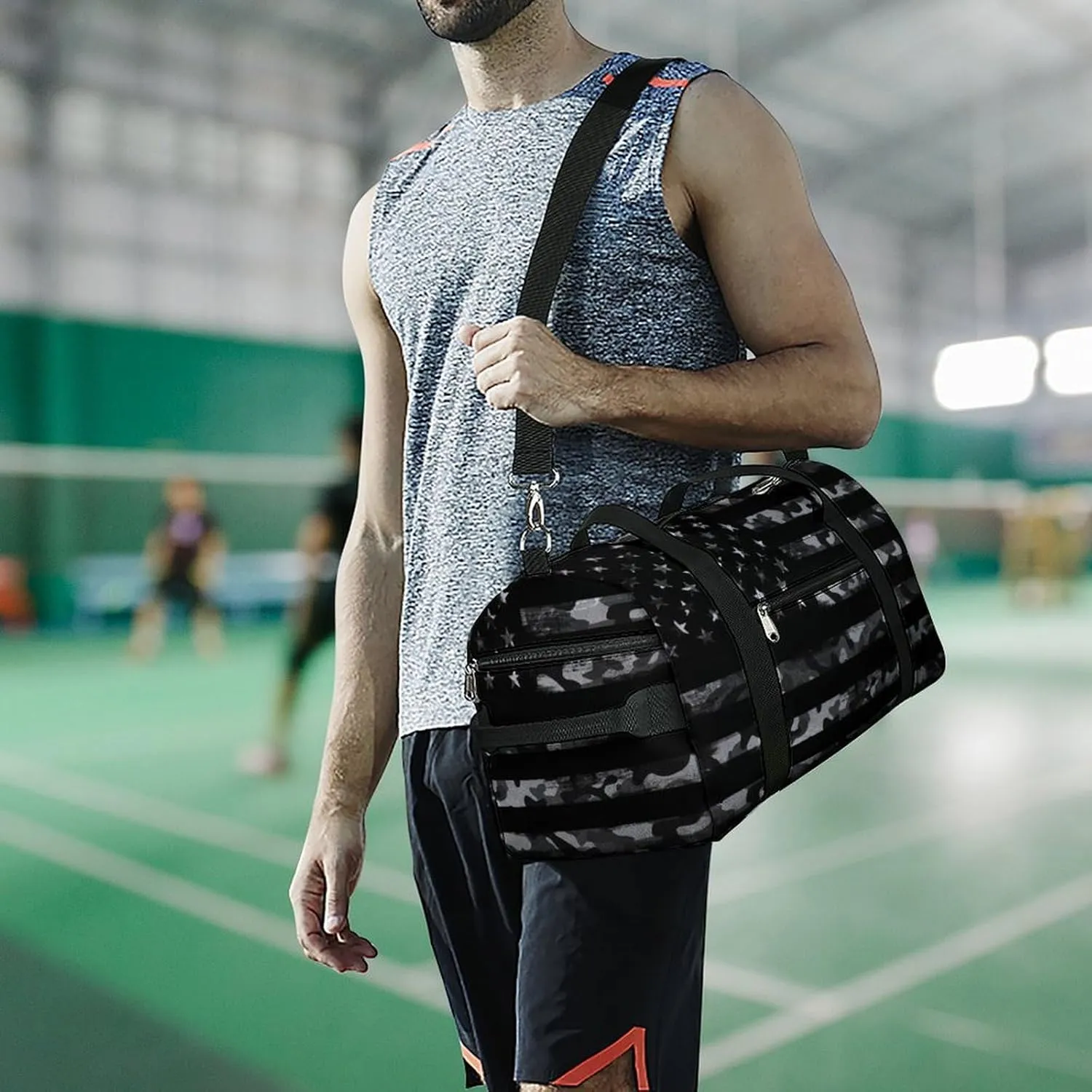 American Flag Sport Gym Duffle Travel Bag with Shoe Compartment,Wet Pocket for Men and Women