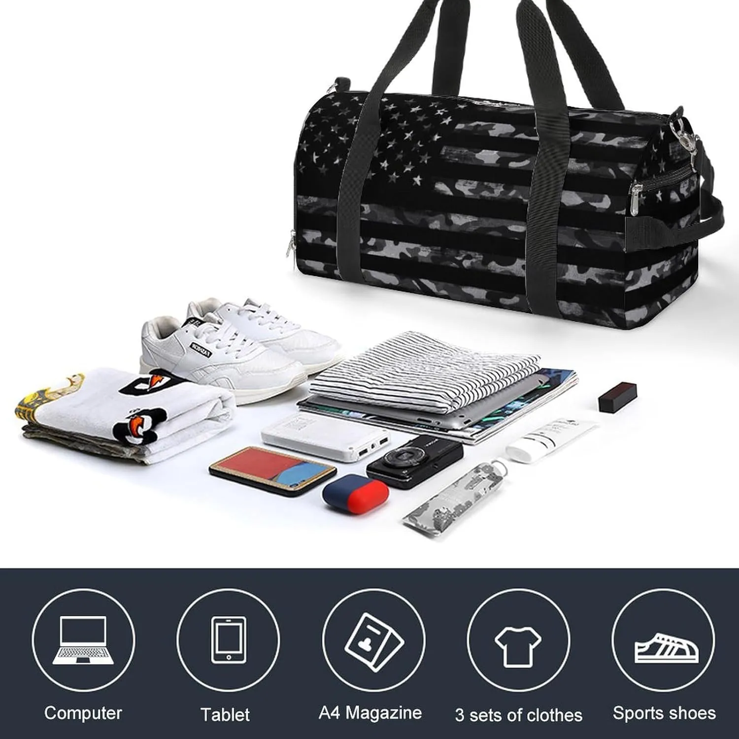 American Flag Sport Gym Duffle Travel Bag with Shoe Compartment,Wet Pocket for Men and Women
