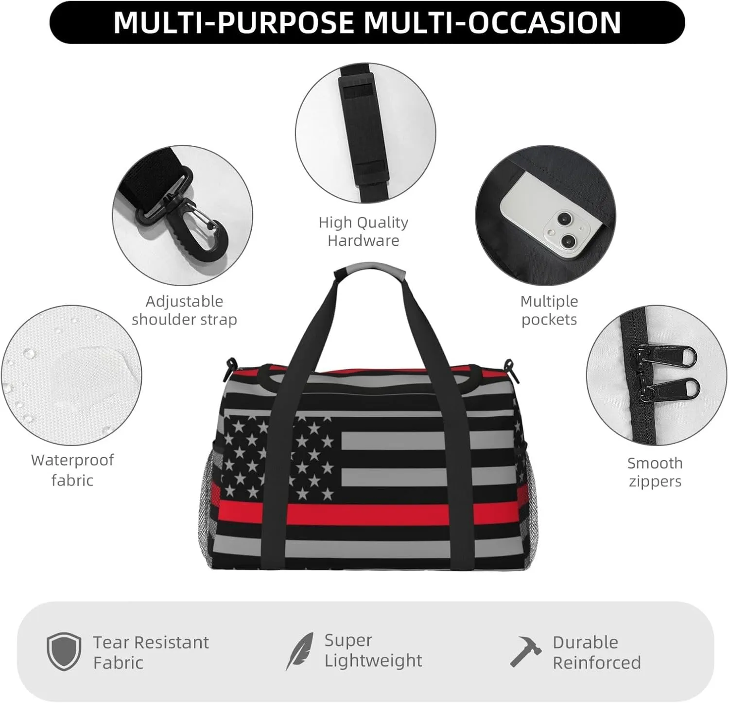 American Flag Travel Duffel Bag Large Foldable Waterproof Overnight Bag For Beach Swim Bags Pool Sports Gym