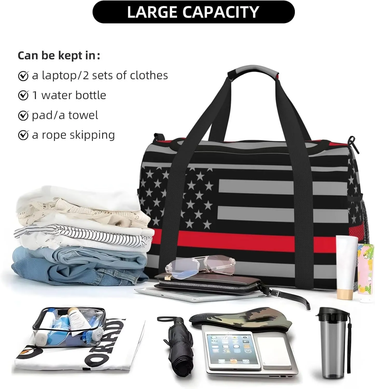American Flag Travel Duffel Bag Large Foldable Waterproof Overnight Bag For Beach Swim Bags Pool Sports Gym