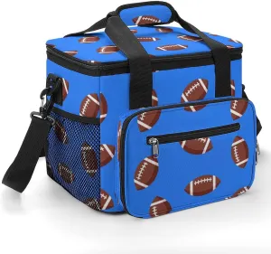 American Football 22.5L Insulated Camping Coolers Bag Blue Large Leakproof Ice Chest for Beach Travel Picnic