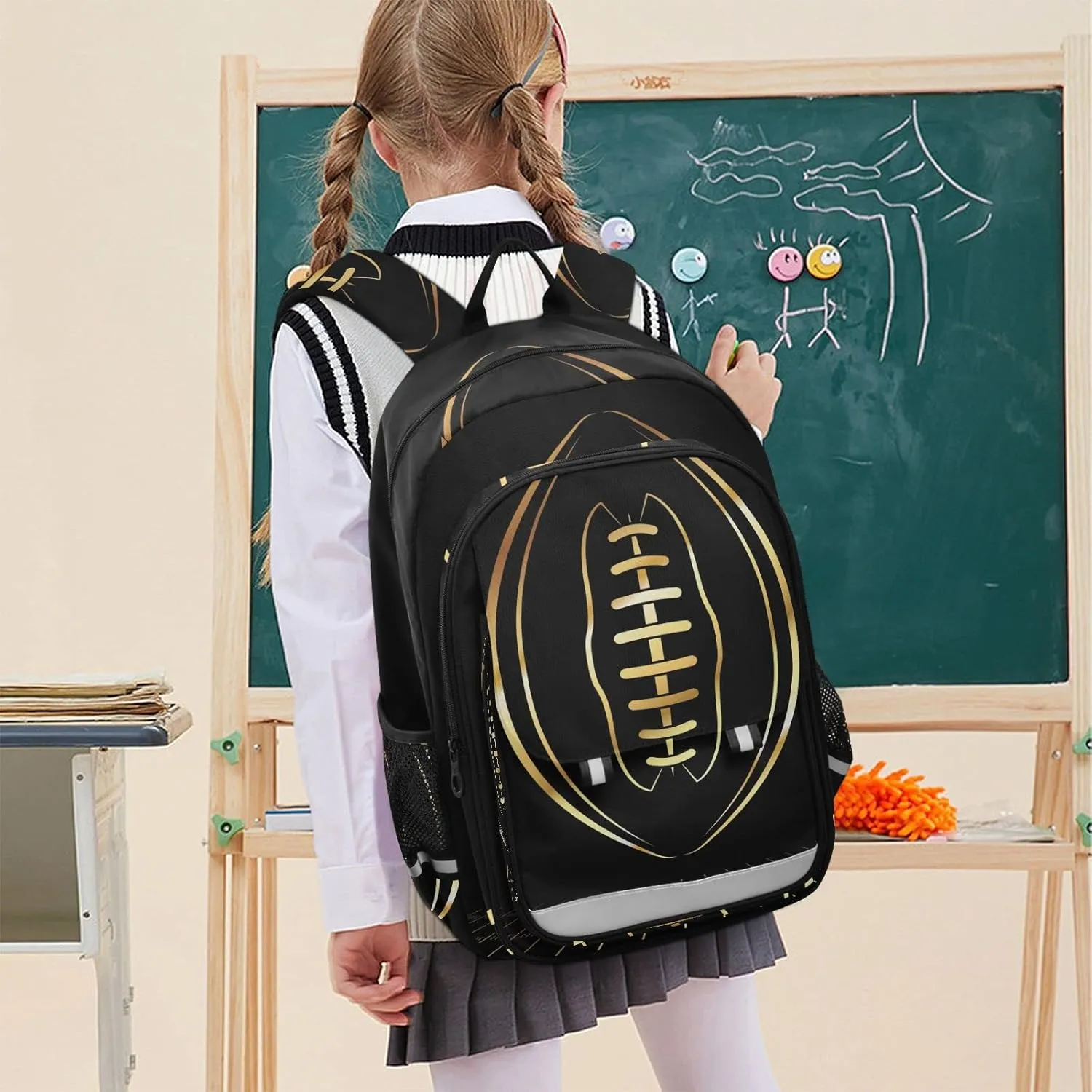 American Football Gold School Backpack Lightweight Laptop Backpack Student Travel Daypack with Reflective Stripes