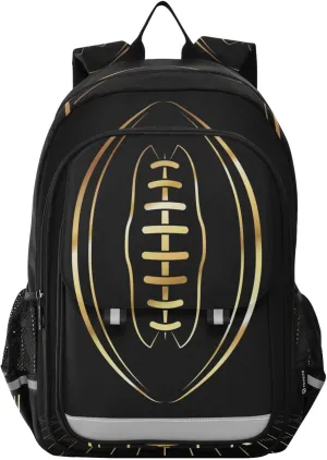 American Football Gold School Backpack Lightweight Laptop Backpack Student Travel Daypack with Reflective Stripes