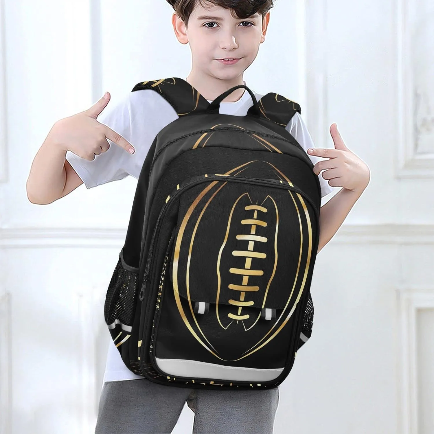 American Football Gold School Backpack Lightweight Laptop Backpack Student Travel Daypack with Reflective Stripes