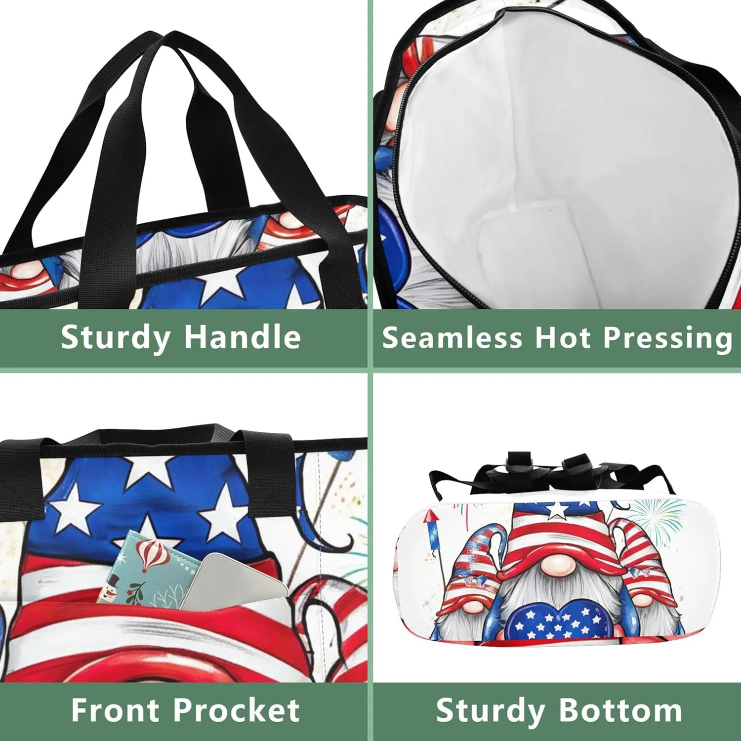 American Gnomes Flag Soft Cooler Bag 36 Cans Insulated Woman Lunch Bag 13.8''x5.9''x16.5