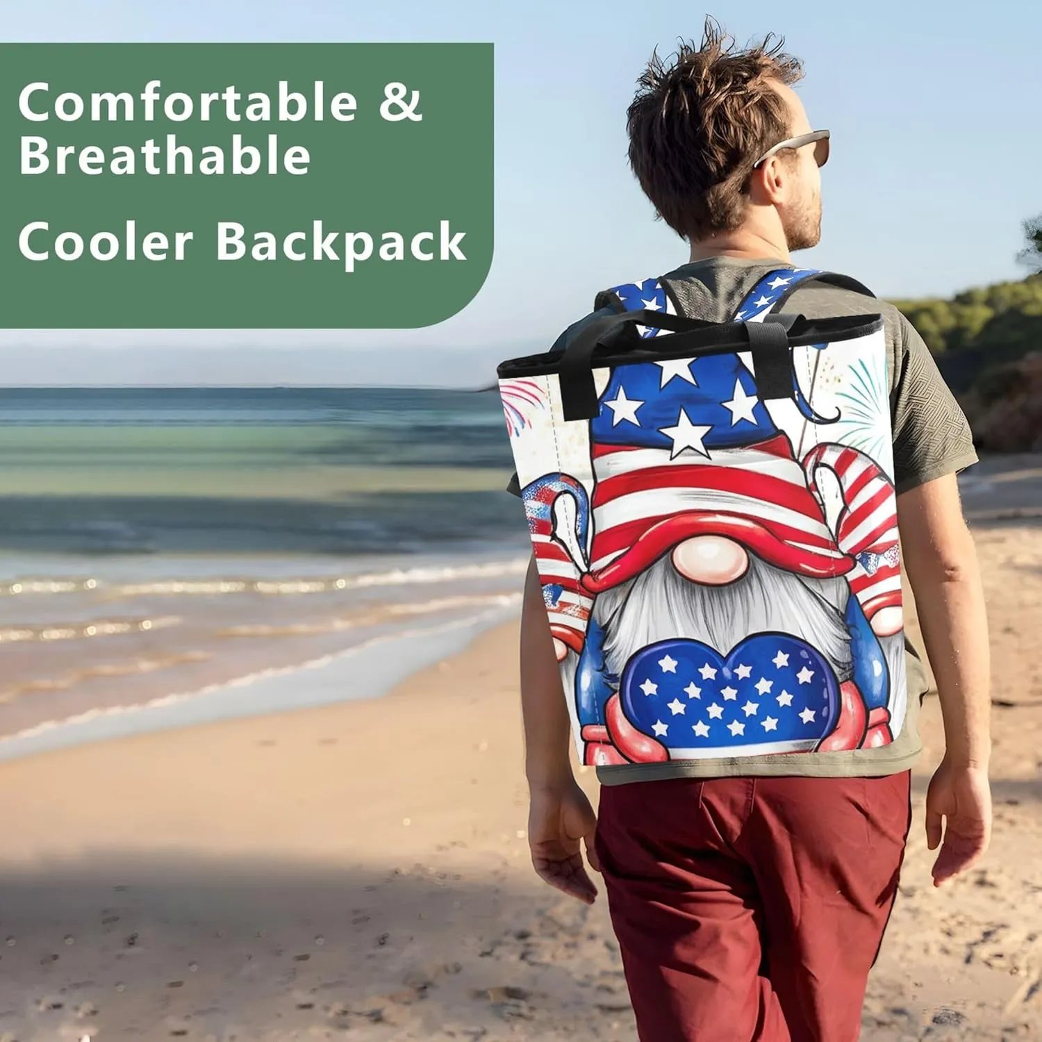 American Gnomes Flag Soft Cooler Bag 36 Cans Insulated Woman Lunch Bag 13.8''x5.9''x16.5