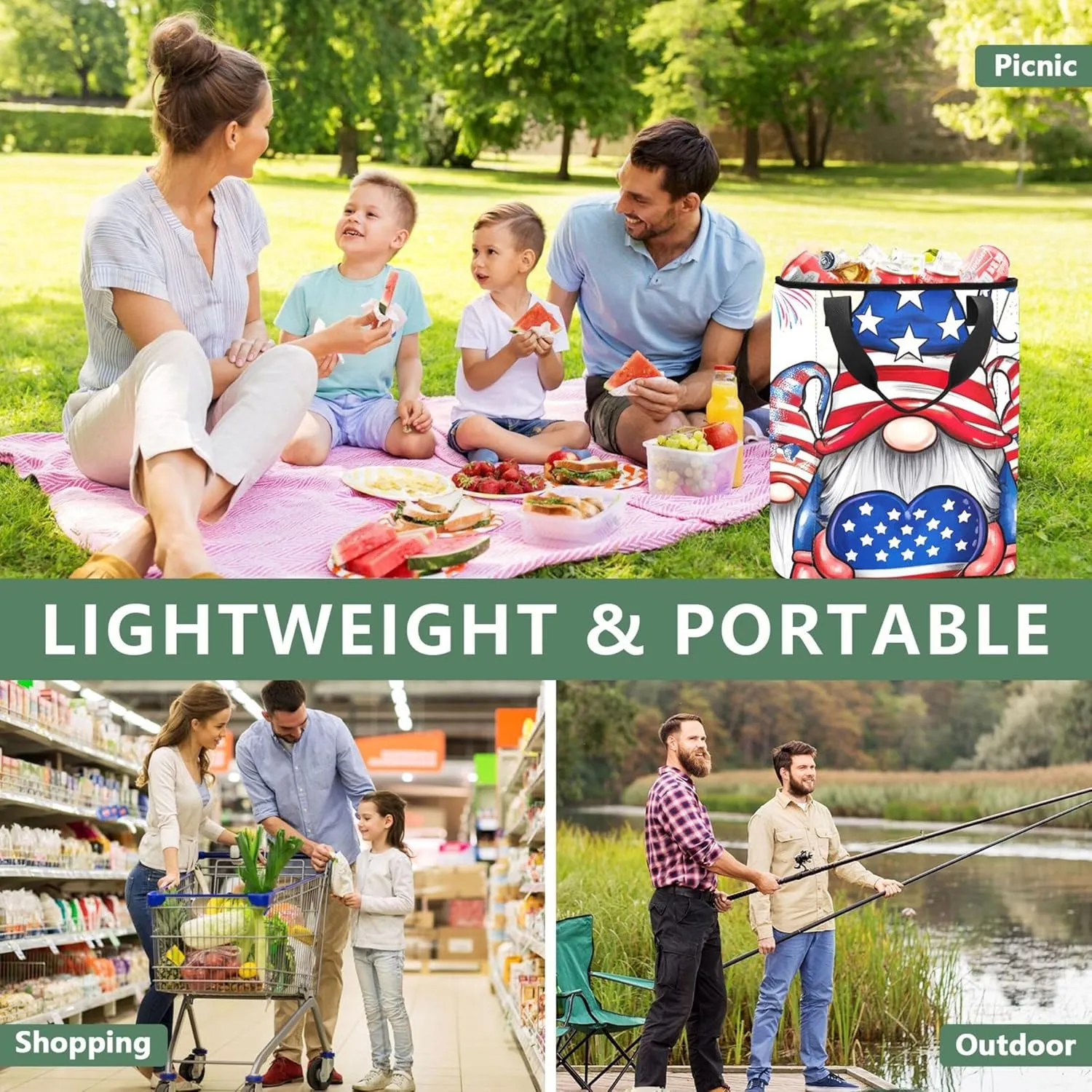 American Gnomes Flag Soft Cooler Bag 36 Cans Insulated Woman Lunch Bag 13.8''x5.9''x16.5