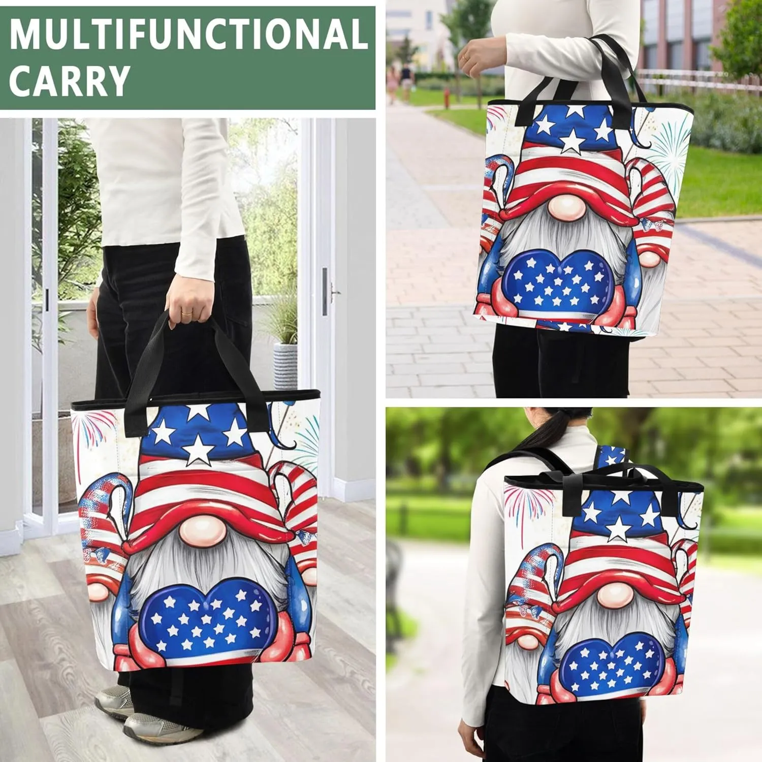 American Gnomes Flag Soft Cooler Bag 36 Cans Insulated Woman Lunch Bag 13.8''x5.9''x16.5