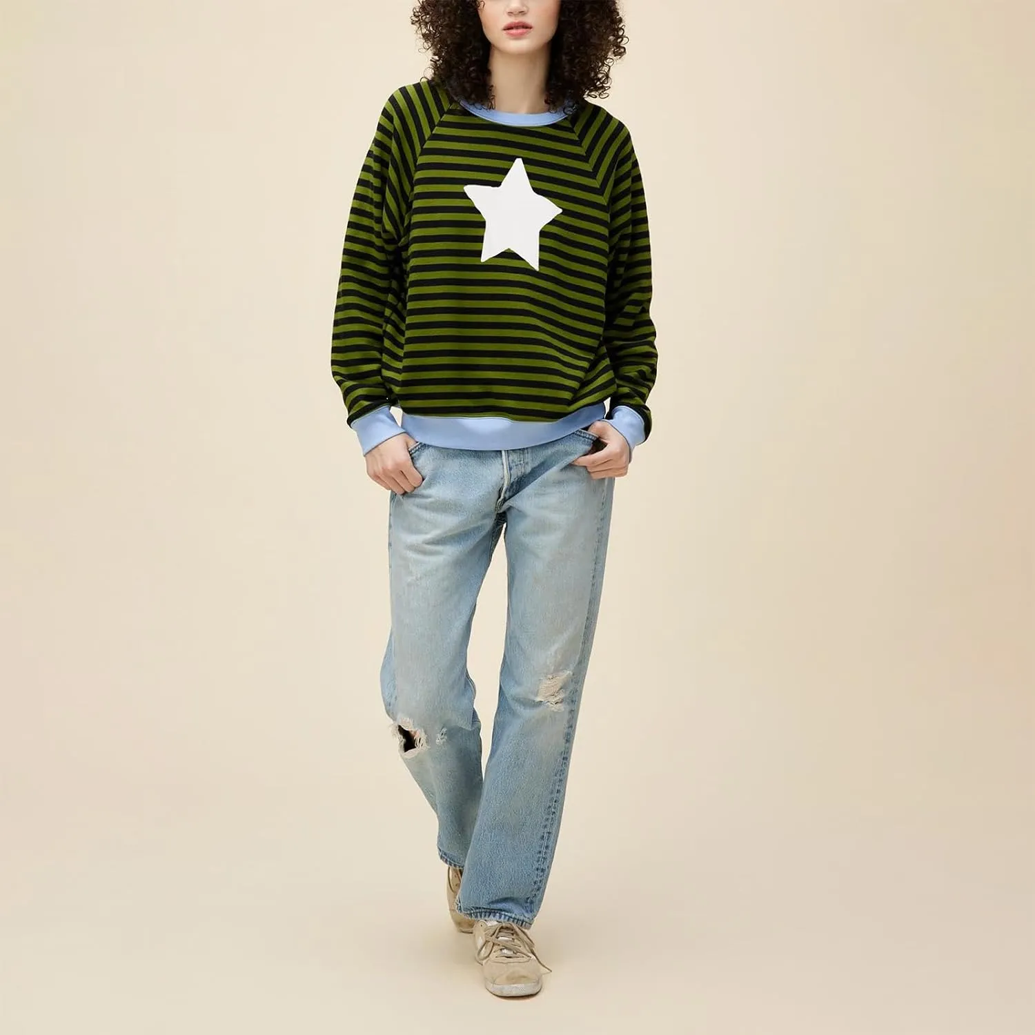 Amiblvowa Y2K Oversized Sweatshirt for Women Cute Star Graphic Long Sleeve Crewneck Sweatshirt Aesthetic Pullover Jackets
